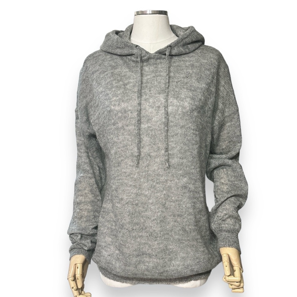 WALLACE Grey Mohair Blend Loose Knit Hooded Sweater